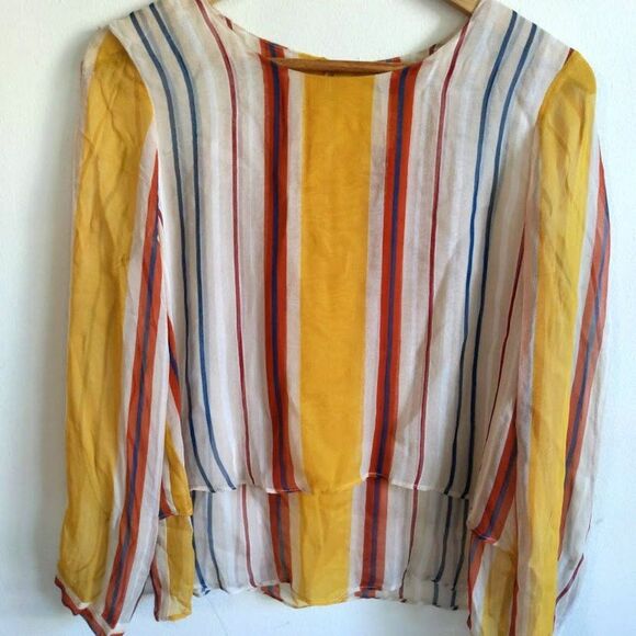 Anthropologie Maeve Silk Blouse Striped Layered Flowy Preppy Chiffon Size XS - Picture 5 of 9